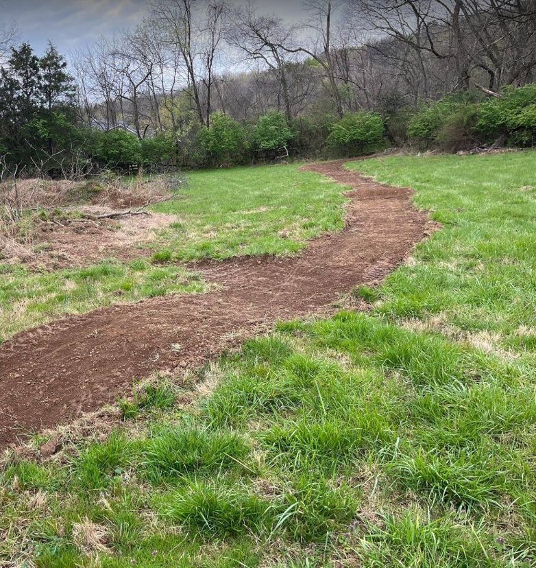 Freshly cut trail curving through the grass at Smith Park